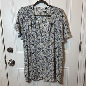 Rose + Olive Floral Blue and White Women's Top